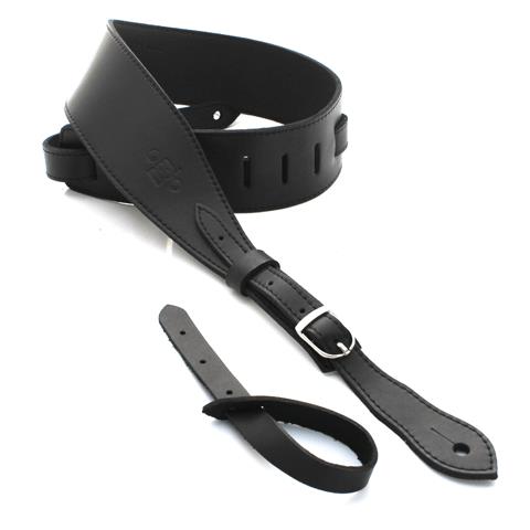 DSL Straps Premium Series Slender Leather Guitar Strap 2.5in Buckle - Black/Black