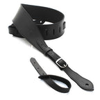DSL Straps Premium Series Slender Leather Guitar Strap 2.5in Buckle - Black/Black