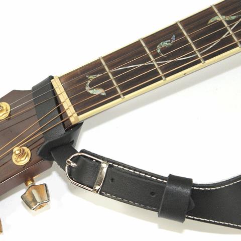 DSL Straps Premium Series Slender Leather Guitar Strap 2.5in Buckle - Black/Beige