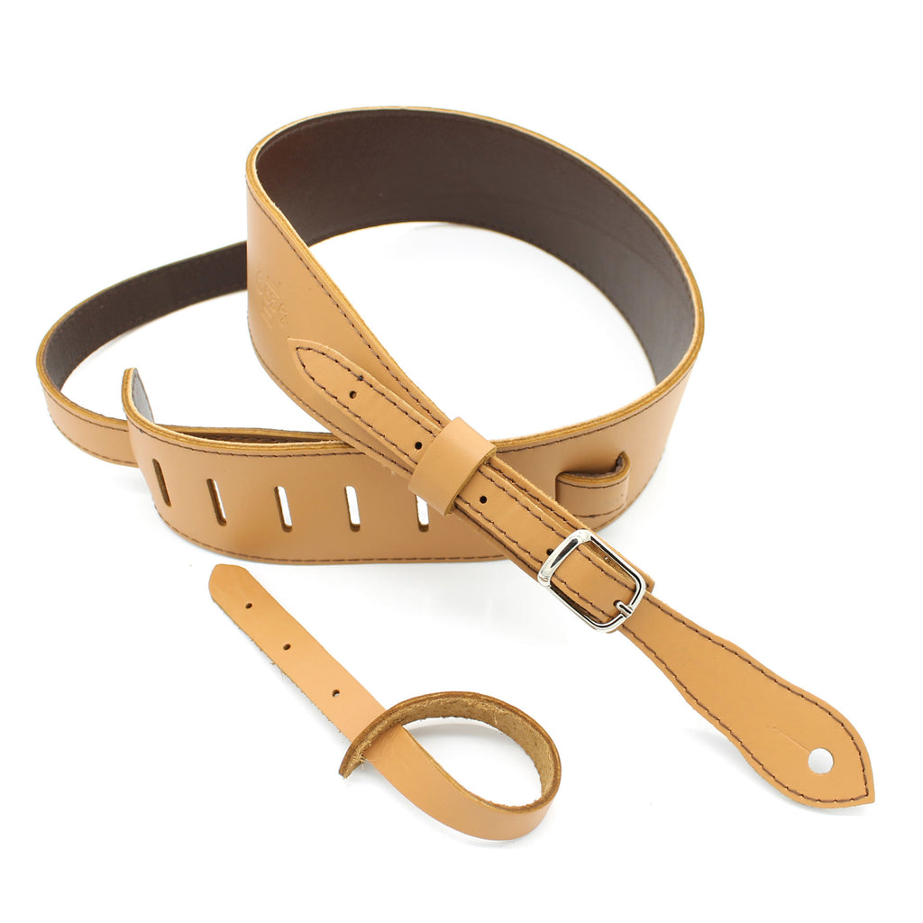 DSL Straps Premium Series Slender Leather Guitar Strap 2.5in Buckle - Tan/Brown