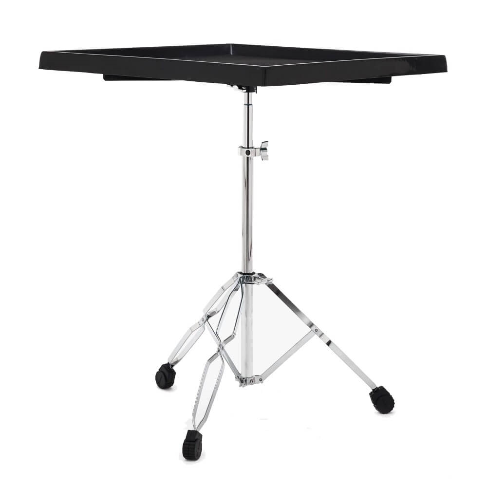 Gibraltar GI7615 large double-braced percussion table and stand with sturdy metal construction and adjustable height for drum hardware.