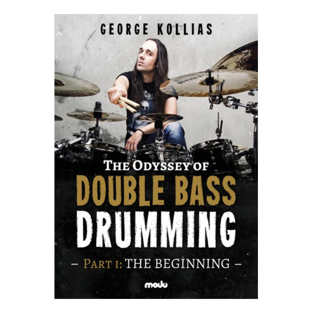 Book cover of "The Odyssey Of Double Bass Drumming Part 1" by George Kollias, a drum book focusing on double bass techniques.