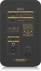 Tannoy Gold-5 5-inch studio monitor speaker showing a sleek black finish and detailed driver components for professional audio.