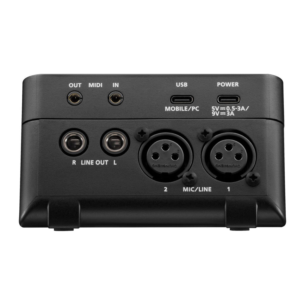 Roland GO:MIXER Studio audio mixer and interface with multiple input channels and control knobs on a compact device.