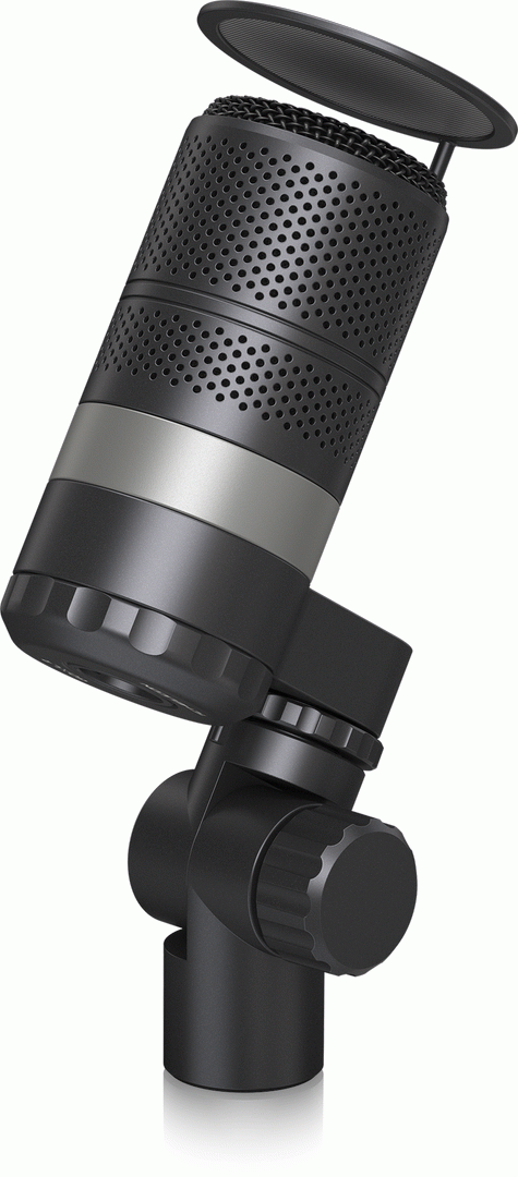 Black TC Helicon GOXLR studio microphone with compact design and adjustable stand, ideal for streaming and recording setups.