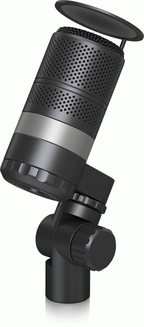 Black TC Helicon GOXLR studio microphone with compact design and adjustable stand, ideal for streaming and recording setups.