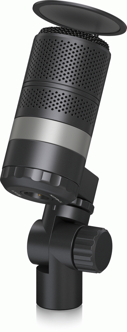 Black TC Helicon GOXLR studio microphone on a stand, designed for professional audio and streaming applications.