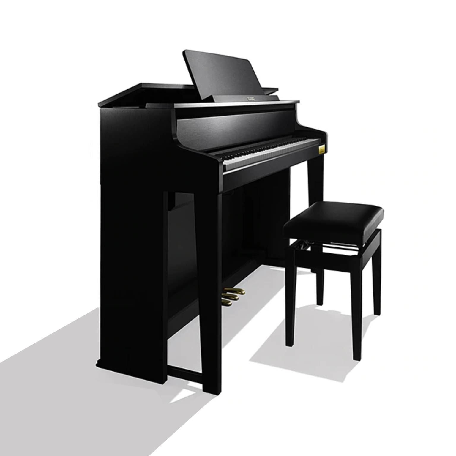 Casio Celviano Grand Hybrid GP-310 digital piano in black, showing the sleek keyboard and elegant design.
