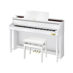 Casio Celviano Grand Hybrid GP-310 digital piano in white, showing the full keyboard and elegant design.
