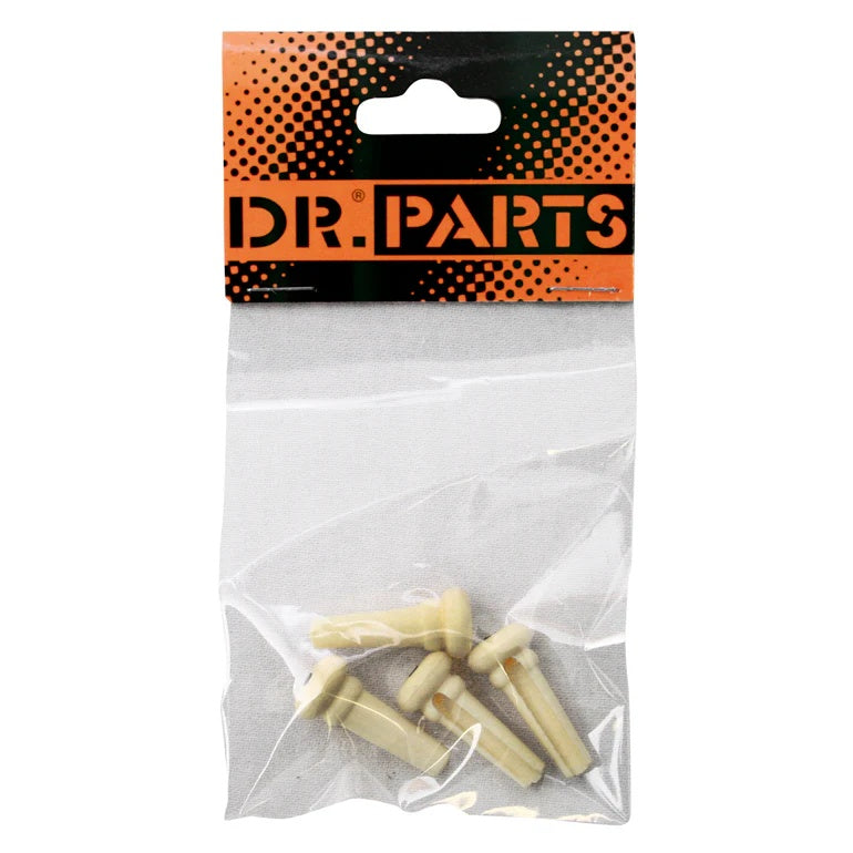 Set of four ivory Dr. Parts AMS GP314 acoustic bass guitar bridge pins with black dot, guitar parts for acoustic bass instruments.