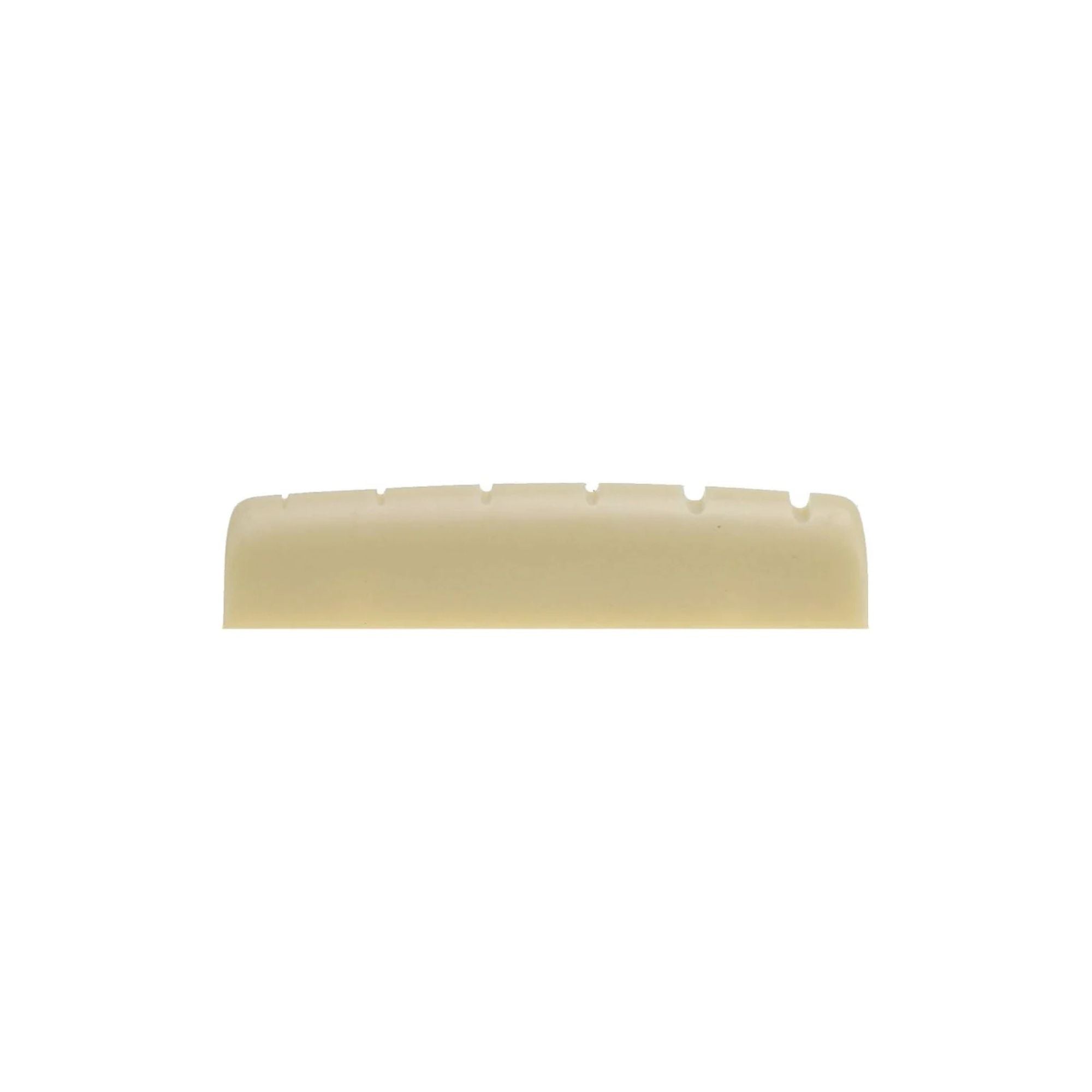 Left-handed AMS Acoustic Nut guitar part showing smooth, precise shaping for improved string alignment and tuning stability.