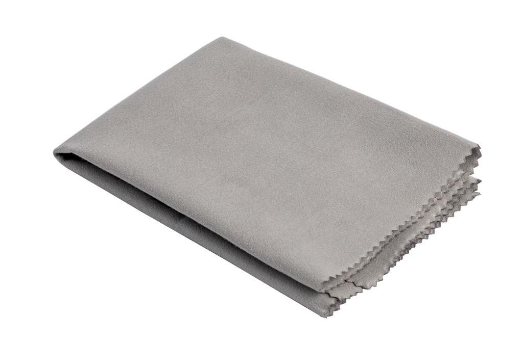 Grey XTR micro-fibre polishing cloth, 30cm x 30cm, ideal for cleaning and polishing guitar accessories.