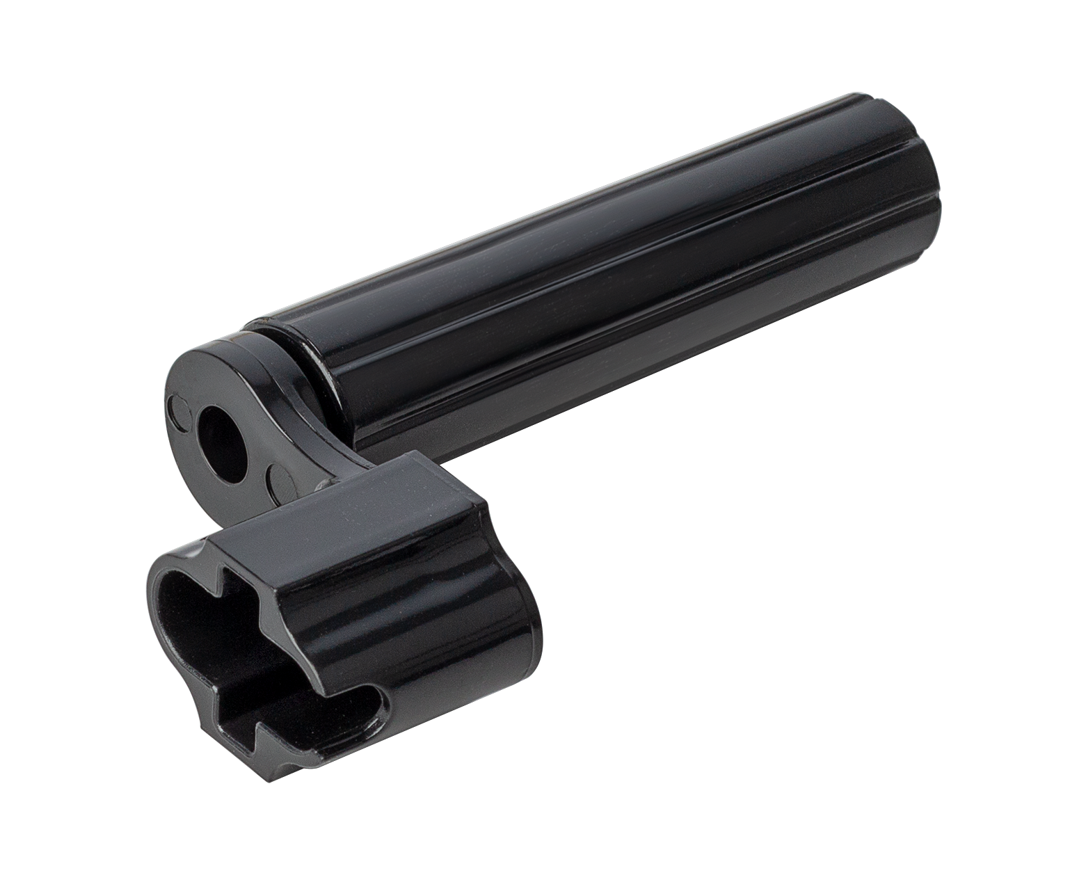 XTR black plastic stringwinder for guitar strings, shown from the left side with a close-up view of the tool.