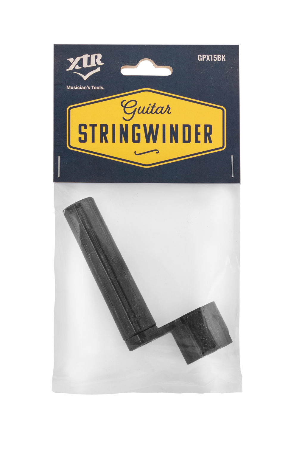 Black XTR Plastic Stringwinder for guitars, a handy accessory for changing guitar strings easily and efficiently.