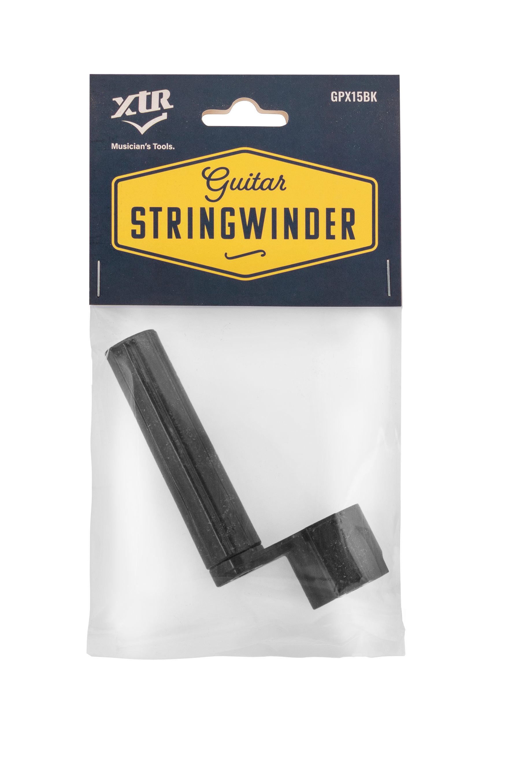 Black XTR Plastic Stringwinder for guitars, a handy accessory for changing guitar strings easily and efficiently.