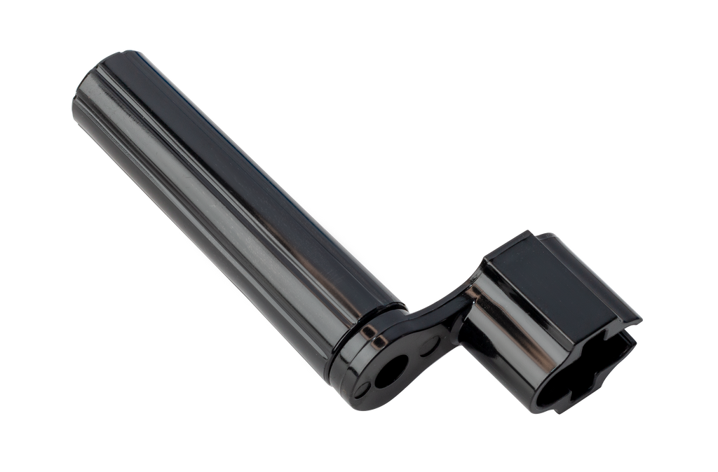 Black XTR Plastic Stringwinder for guitars, shown from the right side, designed to help easily wind guitar strings.