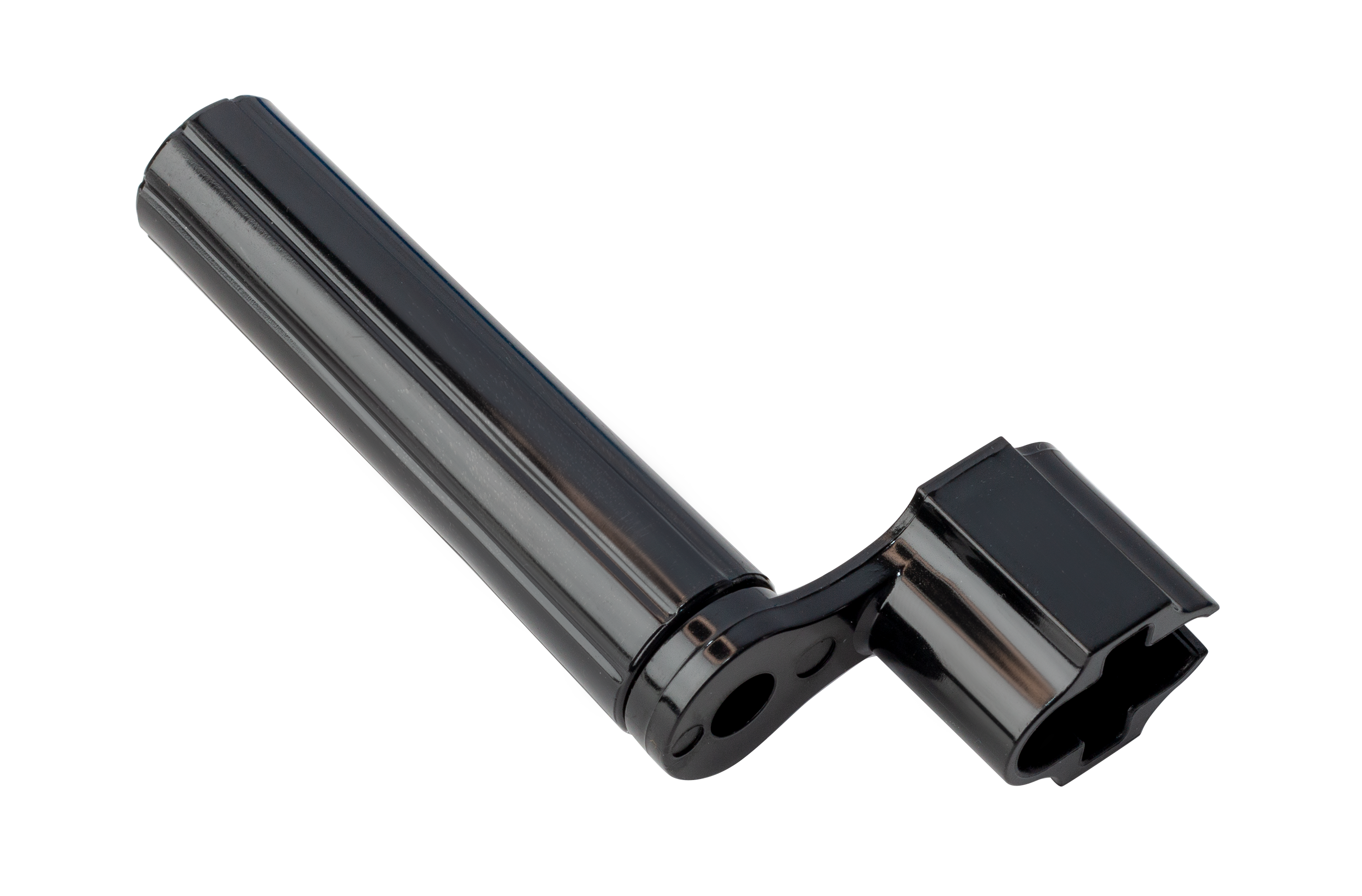 Black XTR Plastic Stringwinder for guitars, shown from the right side, designed to help easily wind guitar strings.