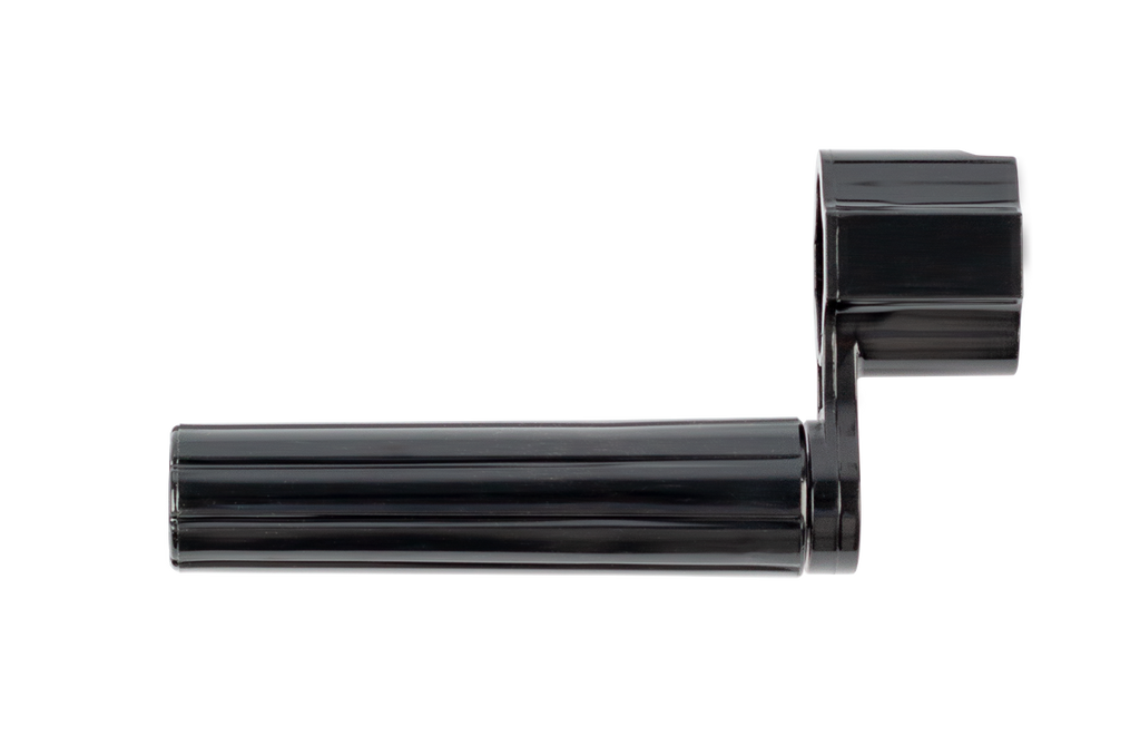 XTR plastic stringwinder for guitars in black, side view showing ergonomic handle and compact design, ideal for guitar string changing.