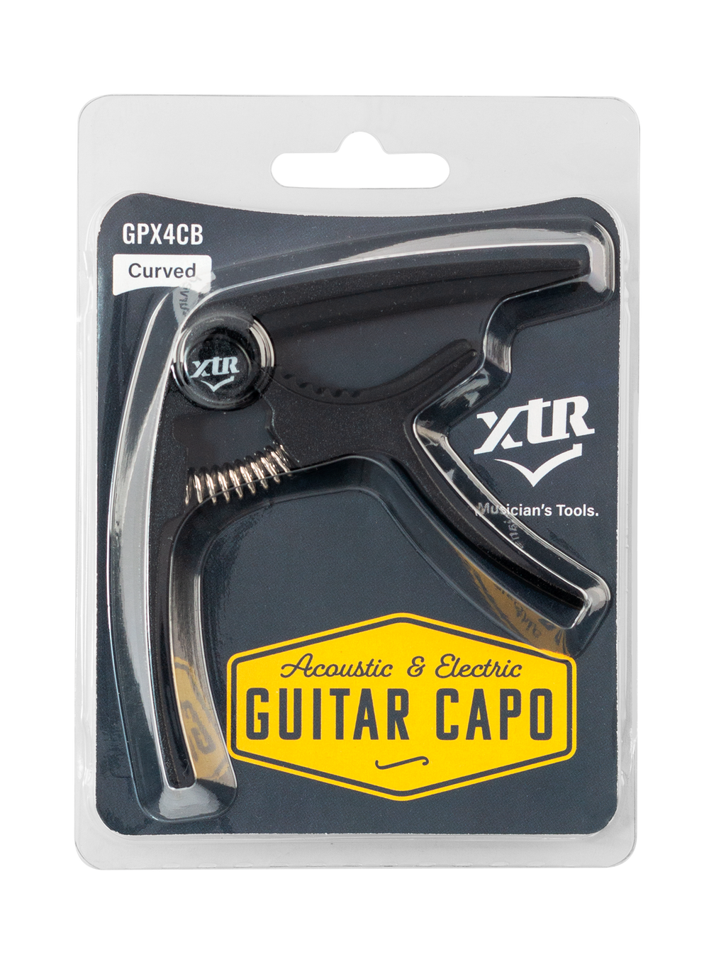 Two XTR GPX4CB Trigger Style Guitar Capos in black, designed for easy one-handed use on acoustic and electric guitars.
