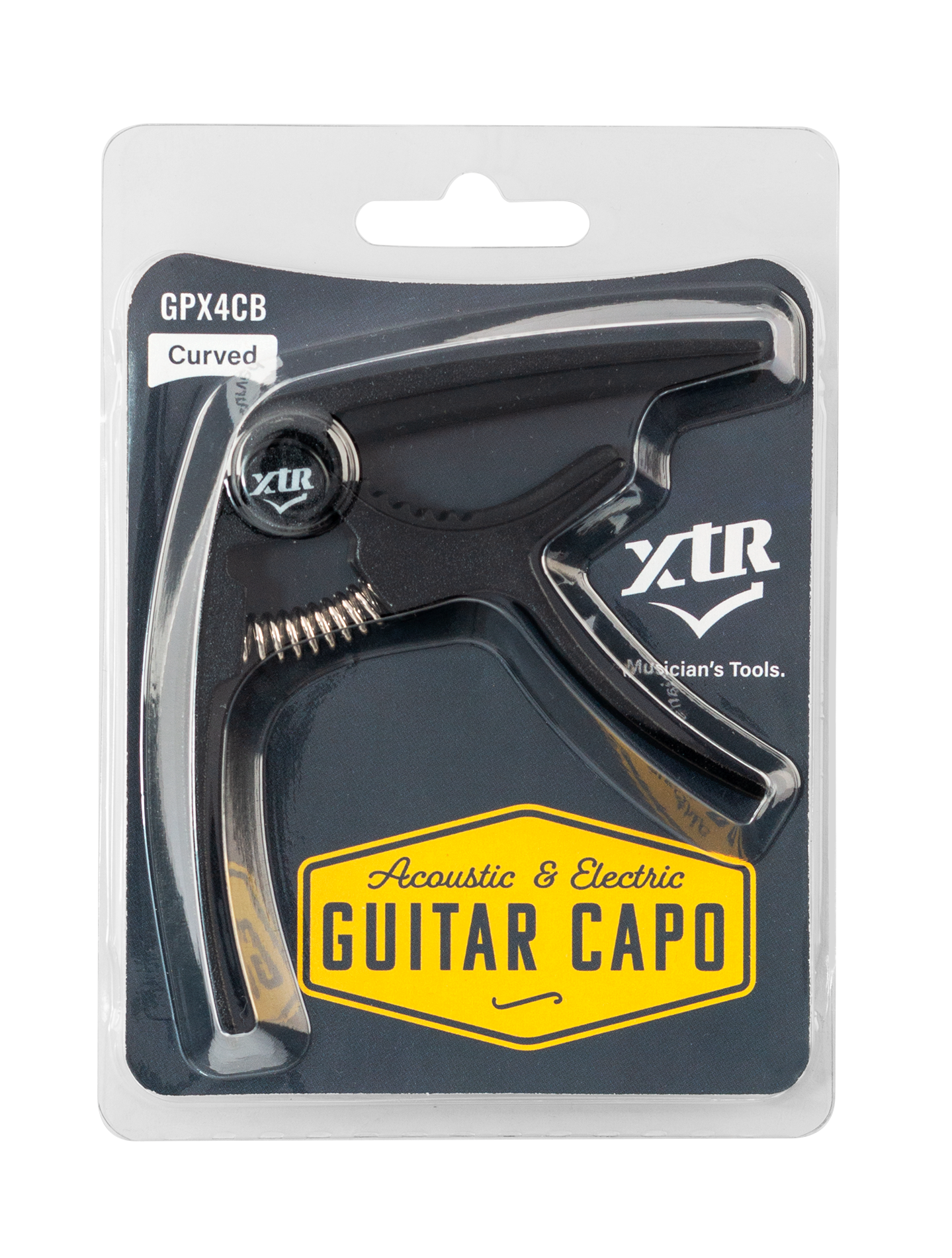 Two XTR GPX4CB Trigger Style Guitar Capos in black, designed for easy one-handed use on acoustic and electric guitars.