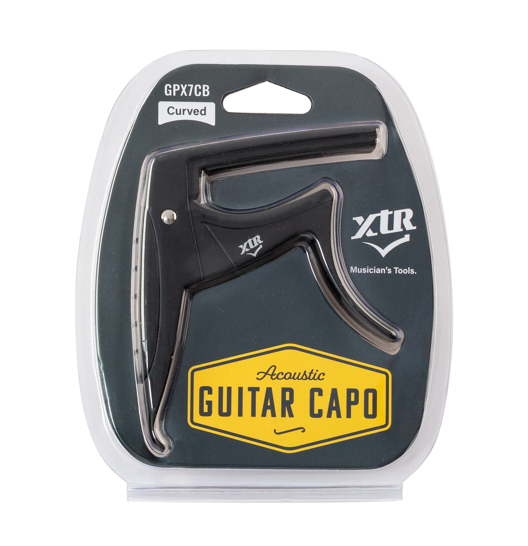 Black XTR Trigger Style Acoustic Guitar Capo with adjustable clamp for easy one-handed operation.