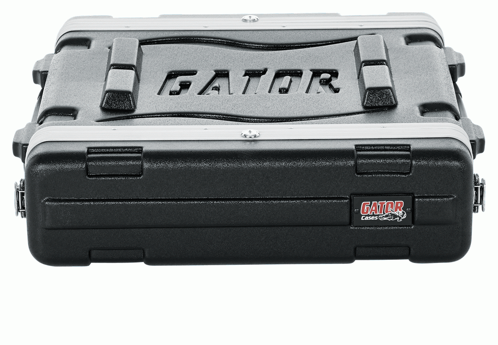 Gator GR-2L Molded PE Rack Case 2U with sturdy handle and protective shell, designed for secure equipment storage and transport.