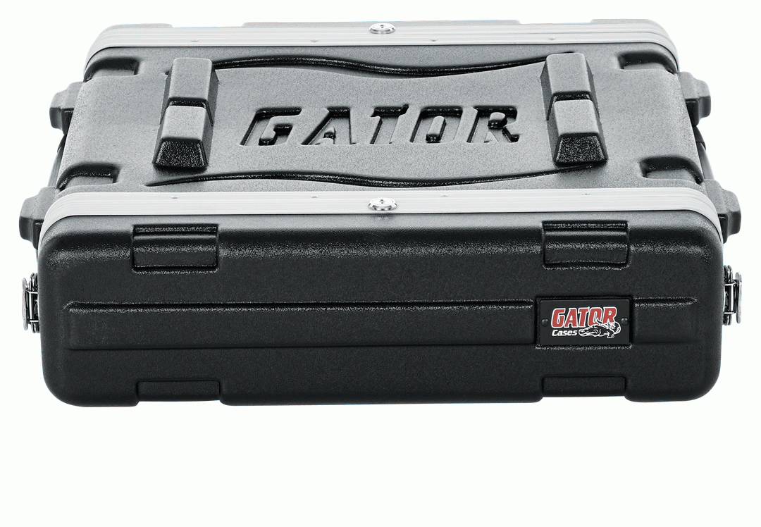 Gator GR-2L Molded PE Rack Case 2U with sturdy handle and protective shell, designed for secure equipment storage and transport.