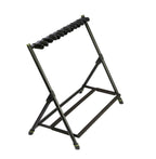 Gravity VARIG7 folding guitar rack holding seven guitars, made of durable metal with padded supports for secure storage.