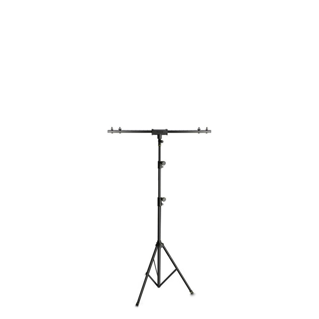 Gravity GLSTBTV17 tripod lighting stand with square T-Bar for studio or stage lighting, compact and sturdy for professional setups.