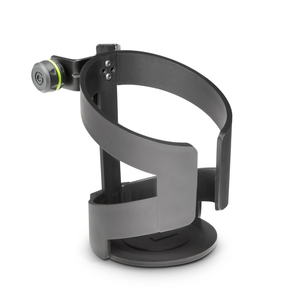 Gravity MADRINKL large drink holder attached to a microphone stand, designed to securely hold beverages during performances.