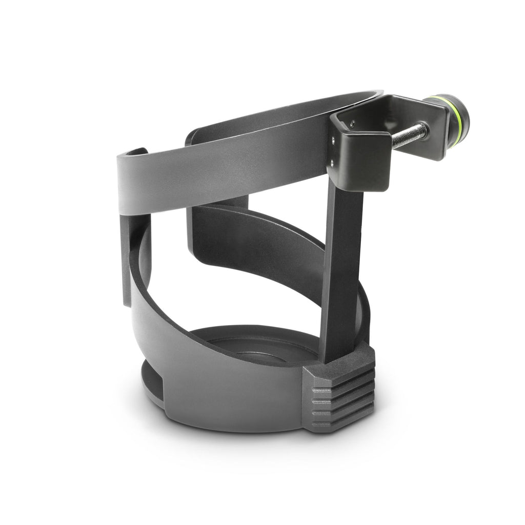 Gravity MADRINKL large microphone stand drink holder attached to a microphone stand, designed to hold beverages securely during performances.
