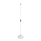 White Gravity GMS23W round base microphone stand with adjustable height and sturdy design for studio or stage use.
