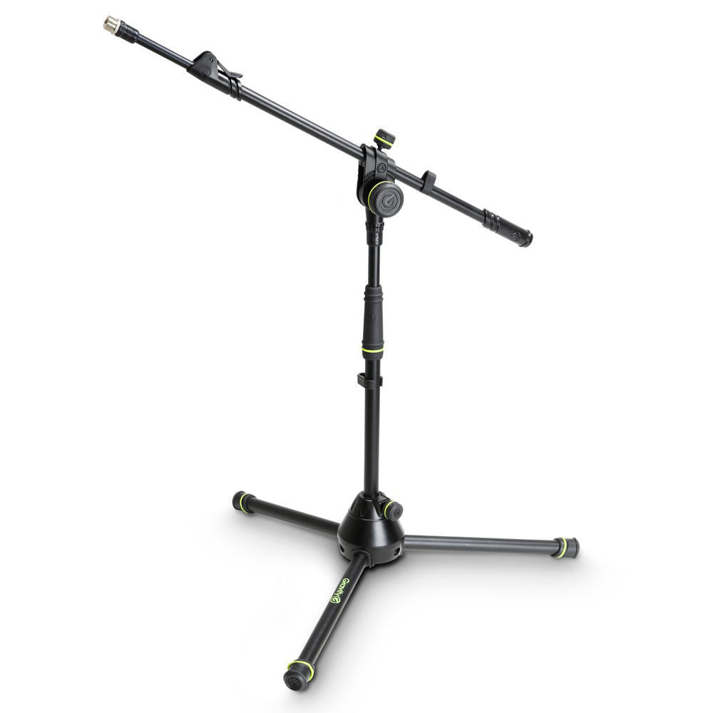 Gravity GMS4222B short tripod microphone stand with telescopic boom, adjustable height and sturdy construction for audio setups.