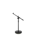 Gravity GTMS2222 short touring round base microphone stand with adjustable boom for live performances and studio use.