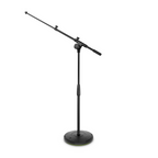 Gravity GTMS2222 short touring round base microphone stand with adjustable height and sturdy round base for secure support.