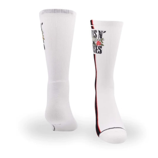 Perris Licensed GNR Side Stripe Large Crew Socks in White-1 Pair