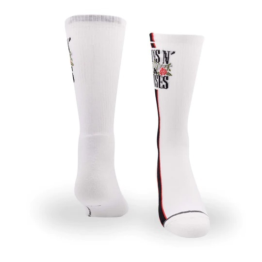 Perris Licensed GNR Side Stripe Large Crew Socks in White-1 Pair