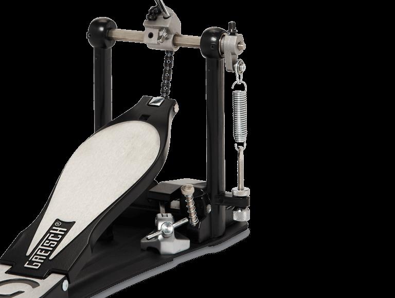 Gretsch G3 single bass drum pedal with black finish and adjustable footplate, designed for precise bass drum control.