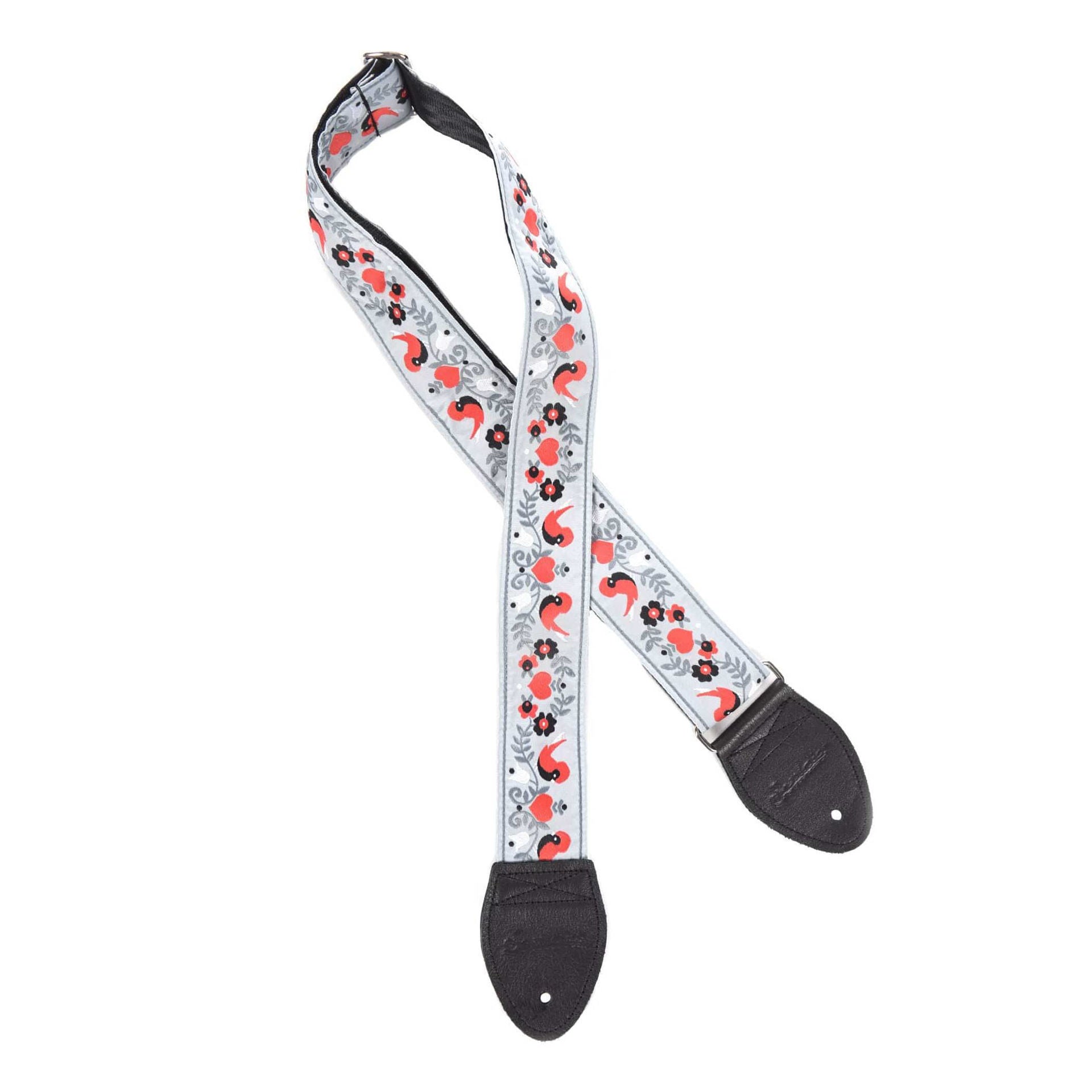 Souldier USA Guitar Strap 2in - Lovebirds RD/BK Birds CH Vine on GY Background