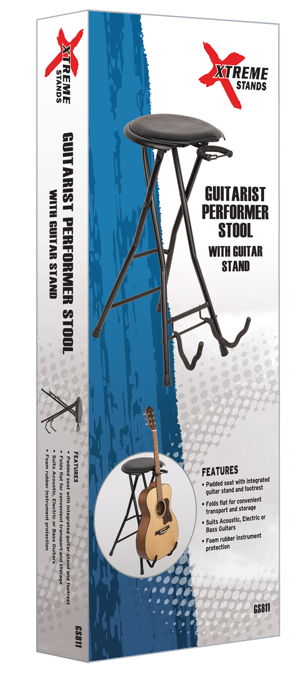 Xtreme GS811 Guitar Performer Stool with Guitar Stand