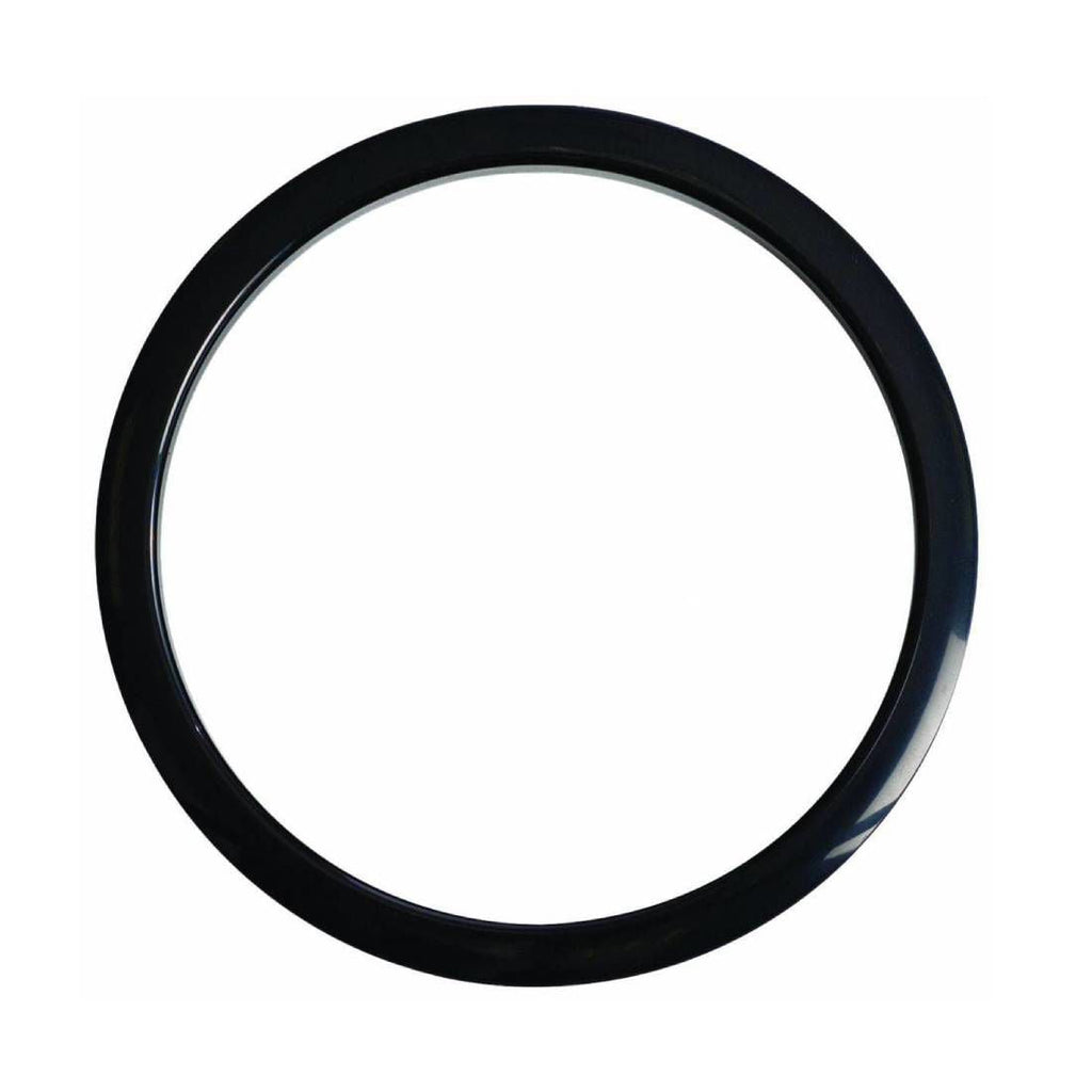 Black Gibraltar 4-inch bass drum port hole protector with durable finish, designed for professional drum setups.