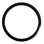 Gibraltar 6-inch black bass drum port hole protector, GMI drum accessory, shown on a bass drum with a smooth black finish