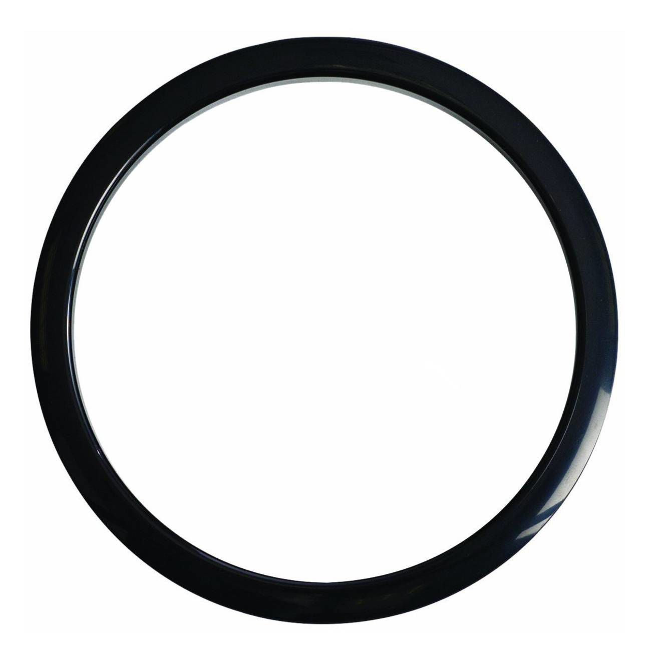 Gibraltar 6-inch black bass drum port hole protector, GMI drum accessory, shown on a bass drum with a smooth black finish