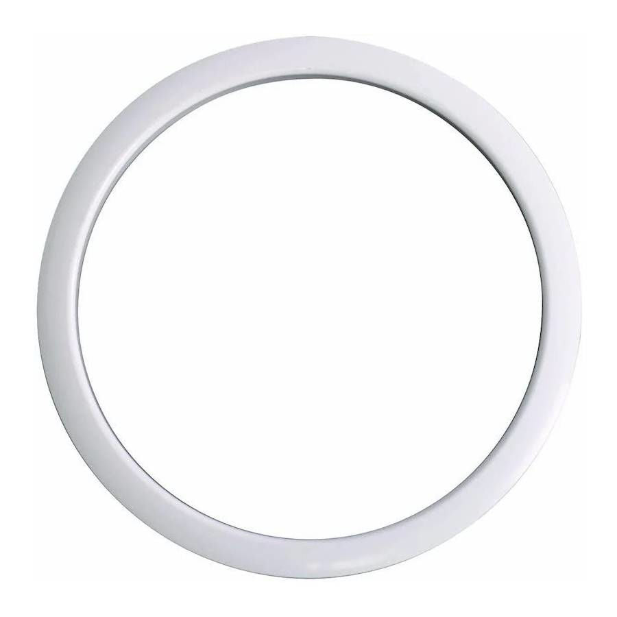 White Gibraltar 6-inch bass drum port hole protector, GMI drum accessory for sound control and protection, shown on drum.