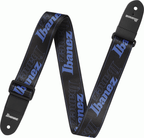 Blue Ibanez GSD50 guitar strap with adjustable length and padded comfort for secure, stylish instrument support.