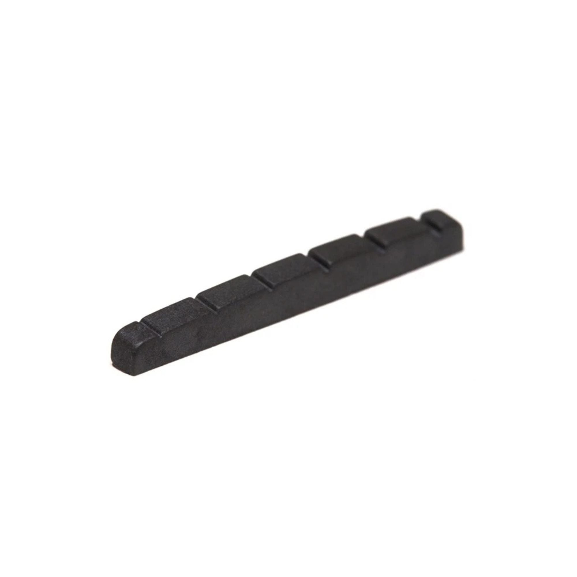 Black Graph Tech TUSQ XL 42.9mm guitar nut, made of synthetic material, designed for precise tuning and improved tone.