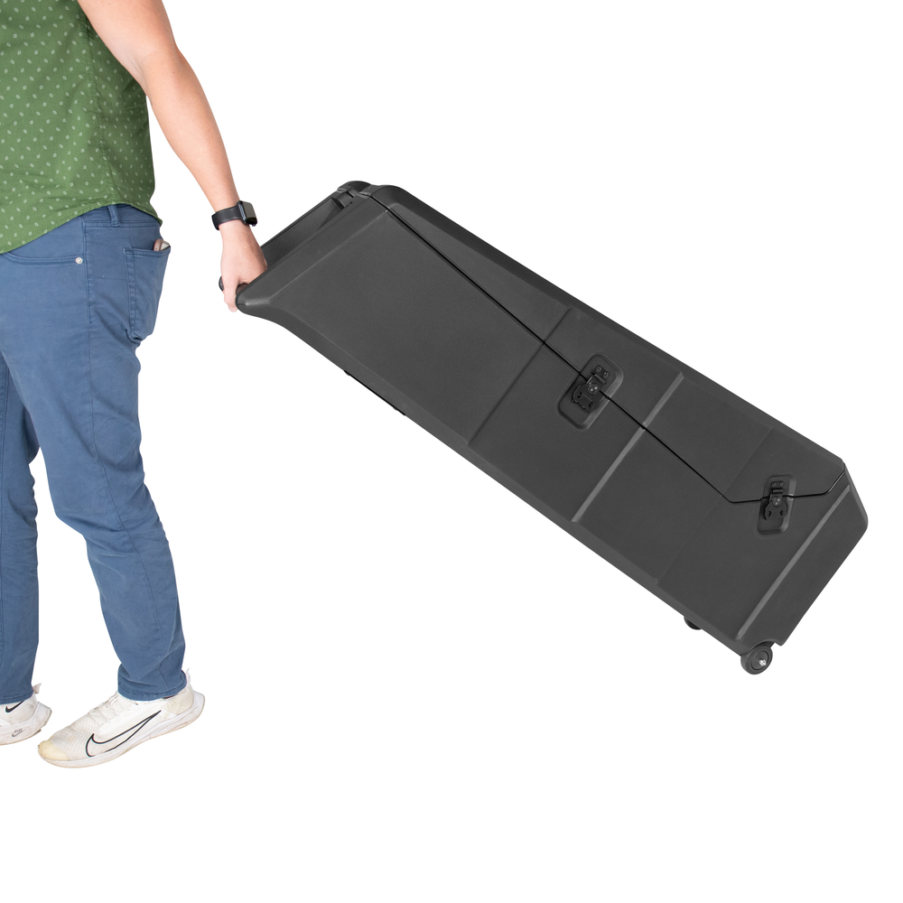 Gator GTRMINIVAULTB2 roto-molded mini guitar vault case for bass guitar, sturdy black guitar bag with padded interior.