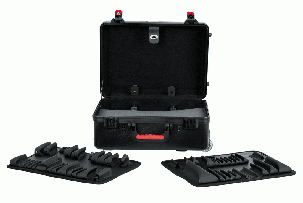 GATOR TSA utility case with black exterior, handle, and secure latches designed for safe travel and storage of equipment.