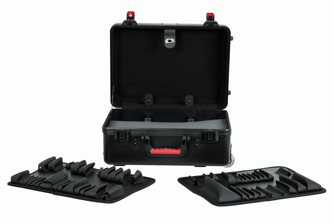 GATOR TSA utility case with black exterior, handle, and secure latches designed for safe travel and storage of equipment.