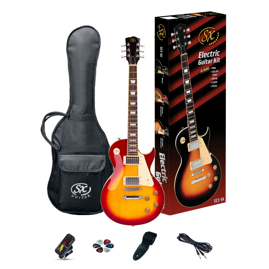 SX Les Paul Style Electric Guitar Pack with Gig Bag - Cherry Sunburst